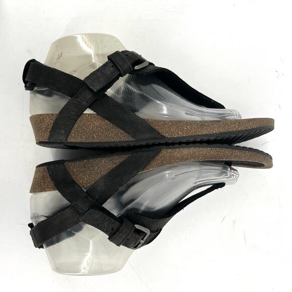 Teva Black Suede Women's Mahonia 3-Point Thong Wedge Cork Buckle Sandal 8 - Picture 4 of 7